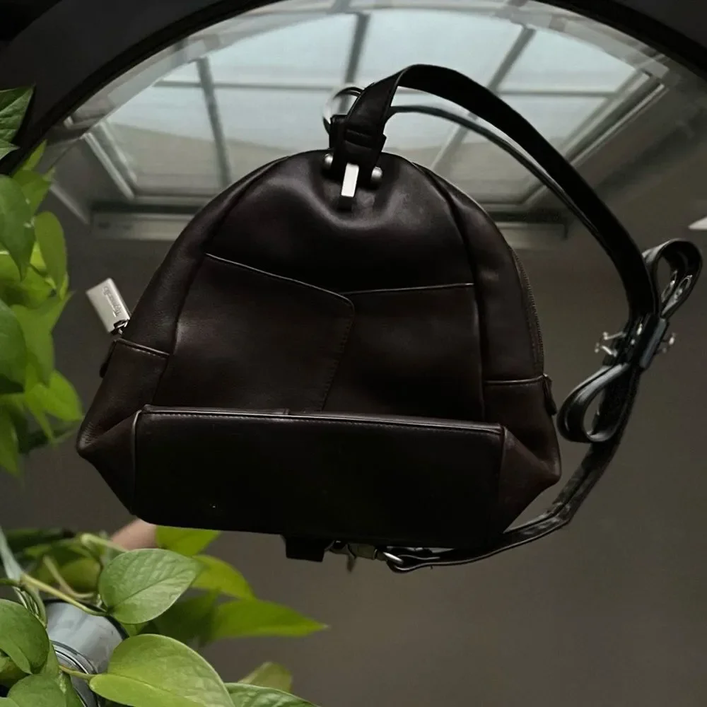 Tignanello Backpack Maroon Black Purse Bag Leather Pockets Red Small Adj…​ - Picture 3 of 11